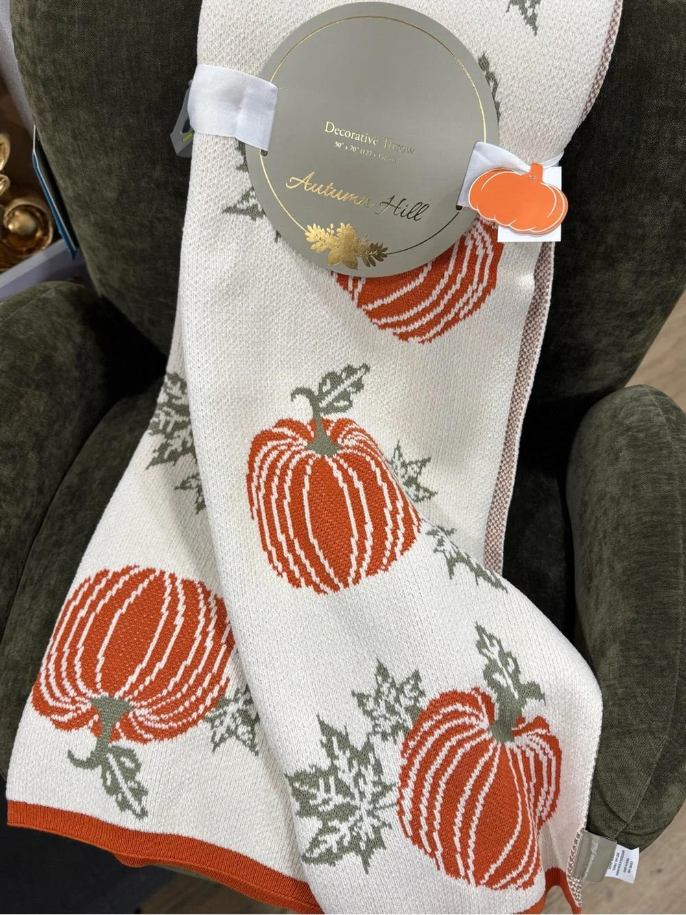 Orange Pumpkin Knit Throw Blanket - Cream & Orange